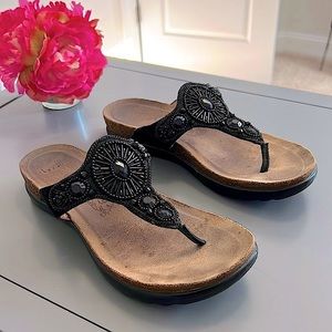 Dansko Black Pamela Jeweled Beaded Flip Flop Sandals